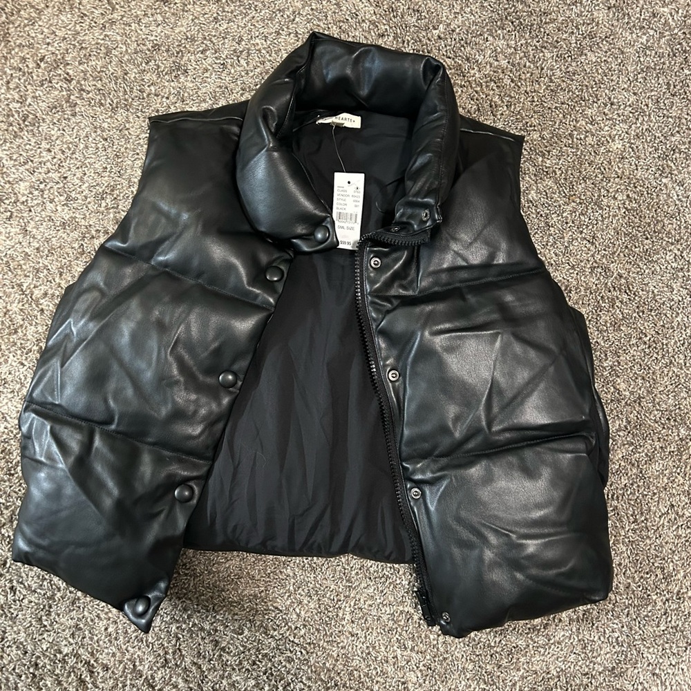 NWT black leather vest jacket